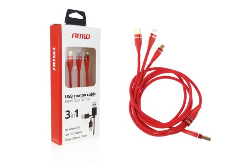 Amio 3in1 micro USB, USB-C, Lightning 120cm